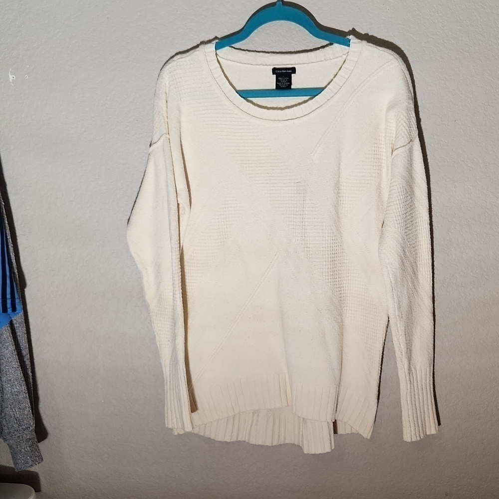 Calvin Klein Sweater Womens Size M Vream Waffel Knit High Low Hem